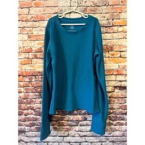 Move Theology long sleeve teal blue shirt top women's size large